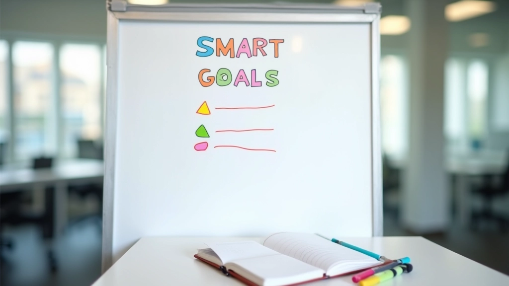 SMART hedef yazı tahtasında yazılı, dikkatli plan ve kontrol listesi
